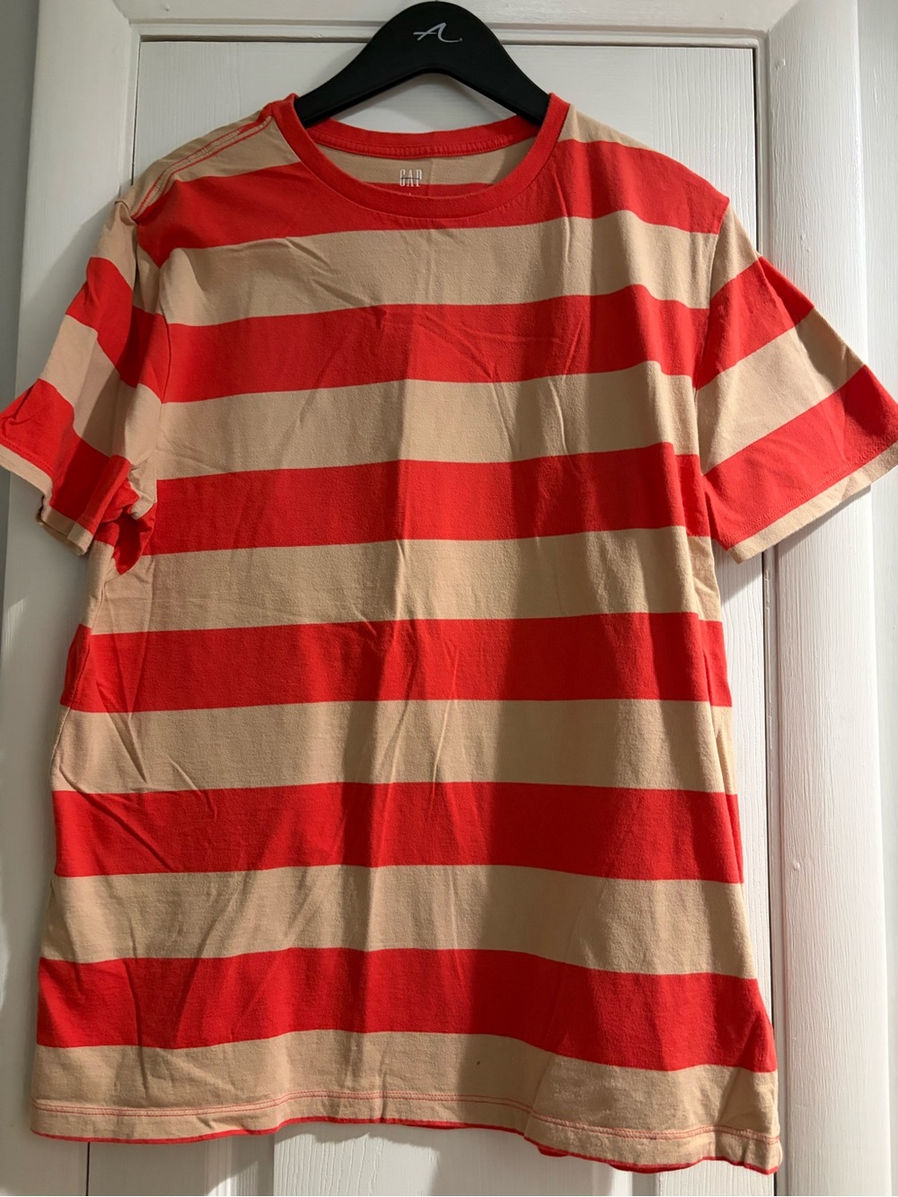 GAP Red and Beige Wide-Stripe Crewneck Tee